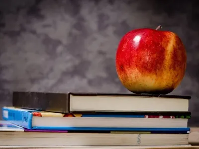 Education scene of books and apple